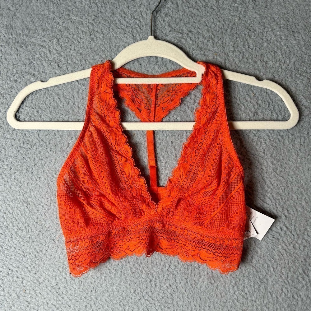 Auden Bralette Womens XS Orange High Apex Adjustable Unlined Lace Racerback NEW